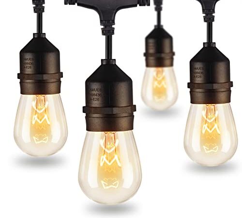 48 Feet Outdoor String Lights, Waterproof Patio Lights with 15 Edison Bulbs, Commercial Hanging Lights for Backyard, Porch, Bistro Party, UL Listed, Warm White