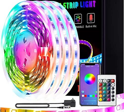 50ft Led Lights, KIKO 15m Led Lights Strip for Bedroom 5050 RGB Strip Lights Color Changing Led Light Strips with Sensitive Mic for Indoor Home Decoration (50Ft)