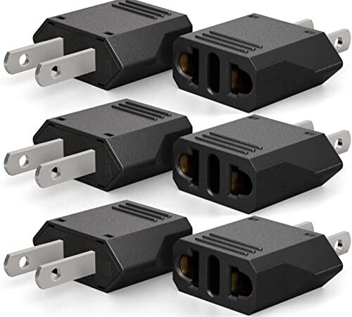 6 Pack of European to US/CA Plug Adapter Travel Power Plug Universal Power Jack Wall Plug Converter Input Europe/Asia to USA/Canada (Black)