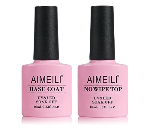 AIMEILI Gel Nail Polish No Wipe Top and Base Coat Set, Shine Finish and Long Lasting, Soak Off Gel Nail Lacquer - 2 x 10ml