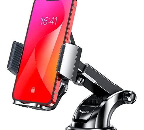 Beikell Car Phone Holder, Adjustable Car Phone Mount Cradle 360° Rotation - Cell Phone Holder for Car with One Button Release and Strong Sticky Gel Pad for Mobile Phones from 4.7 to 6.7 inches