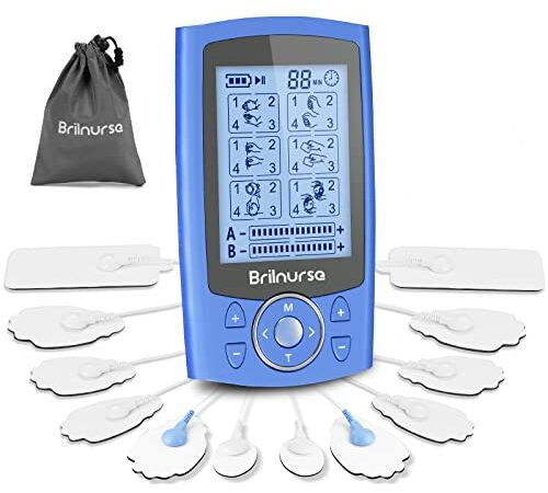 Brilnurse TENS Unit 24 Modes 30 Level Intensity, Dual Channel Electric TENS Unit Muscle Stimulator with 12 Electrode Pads, Rechargeable Muscle Massager TENS Machine Pulse Massager for Pain Relief