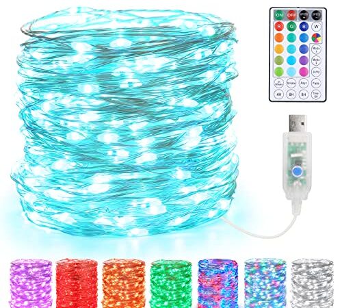 BrizLabs USB Fairy String Lights, 33ft 100 LED Color Changing Fairy Lights with Remote Timer, Multi-Color RGB Mini Twinkle Lights, USB Powered Plugin Rainbow Lights for Christmas Indoor Bedroom Decor