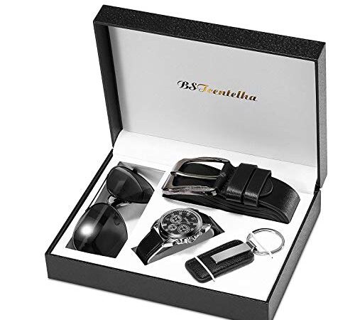 BSTcentelha Mens Gift Set Made Leather Purse Belt Keychain Set (luxury)