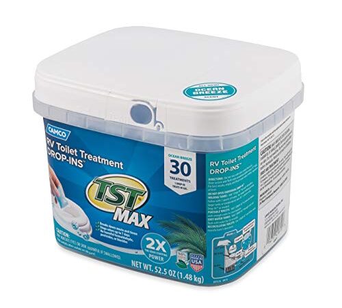 Camco TST MAX Ocean Scent RV Drop-Ins - Eliminates Odors and Aids in Breaking Down Holding Tank Waste - Includes 30 per Bucket (41615)