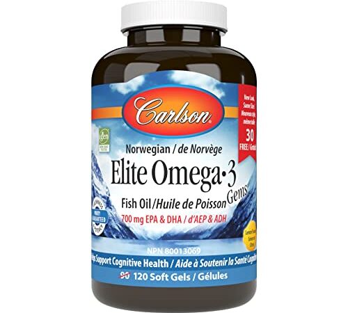 Carlson Elite Omega-3 Gems, Norwegian, 1,600 mg Omega-3s, 90 + 30 Soft Gels