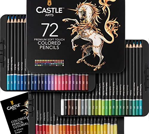 Castle Art Supplies 72 Coloring Pencils Set | Premium Quality Soft Core Colored Leads for Adult Artists, Professionals and Colorists | Protected and Organised in Presentation Tin Box