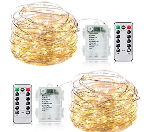 Fairy Lights Battery Operated 20 Feet 60 Led Firefly String Lights with Remote and Timer 8 Lighting Modes Waterproof Twinkle Lights for Crafts Bedroom Garden Party Christmas Warm White 2 Pack