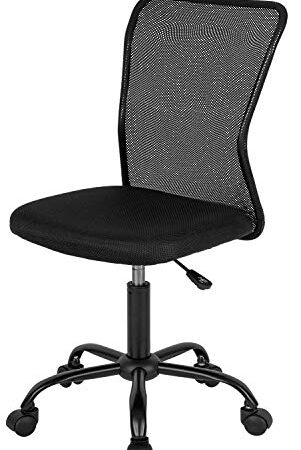 FDW Mid Mesh Desk Armless Computer Ergonomic Task Rolling Swivel Back Adjustable Modern Chair with Lumbar Support (Black)