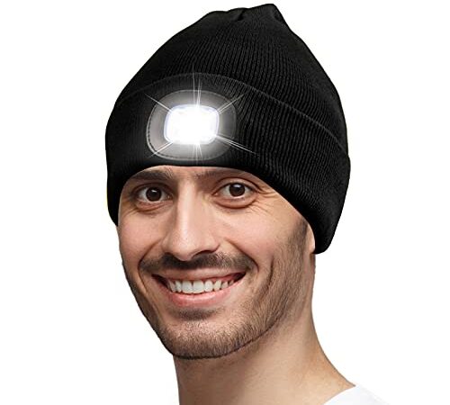 Gifts for Men,Unisex LED Beanie Hat with Light Toque Gift Idea for Dad,Father,Husband,Boyfriend,Mechanic,Stocking Stuffers (Black)