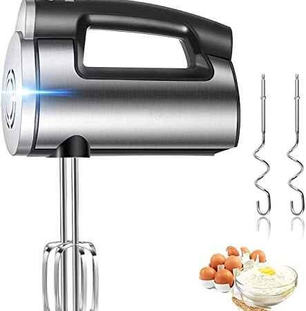 Hand Mixer, 6-Speed 300W Electric Handheld Mixer with Turbo Boost and Eject Button, Stainless Steel Kitchen Mixer with 2 Beaters & 2 Dough Hooks for Easy Whipping, Mixing Cookies, Cream, Cakes, and Dough Batters