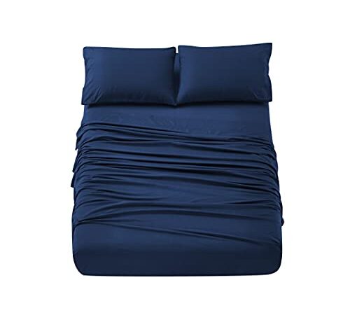 Home Beyond & HB design - 4-Piece Bed Sheets Set - Bedding Sheet Set with Deep Pocket - Super Soft Brushed Microfiber - Winkle and Fade Resistant Easy Care - (Queen Size, Navy)