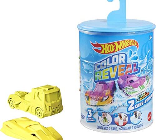 Hot Wheels Color Reveal 2 Pack of 1:64 Scale Vehicles with Surprise Reveal & Repeat Color-Change; Transform Deco with Hot & Ice Cold Water, Surprise Mystery Box, Gift for Kids 3 Years Old & Up