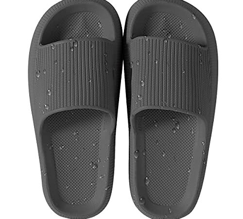 House Slipper For Man Women Pillow Slides  Non-Slip Lightweight Open-toe Shower Shoes Quick Drying  Extra Thick Sandals (Black, numeric_8_point_5)