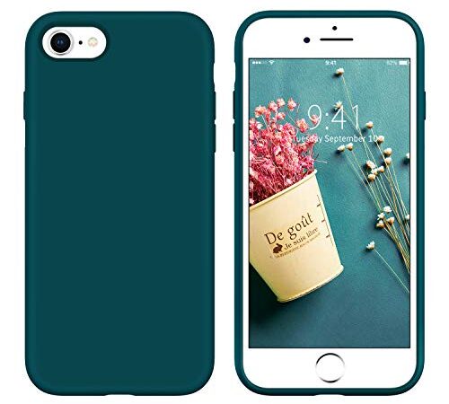 iPhone SE 2022 Case,iPhone 7/8/SE 2020 Case,DUEDUE Liquid Silicone Soft Gel Rubber Slim Cover with Microfiber Cloth Lining Cushion Shockproof Full Protective Case for iPhone 7/8/SE2/SE3, Teal