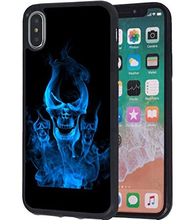 iPhone X Case, iPhone Xs Case, Anti-Scratch Shockproof Silicone TPU Back Protective Cover Case, Suitable for iPhone X (2017)/iPhone Xs (2018) 5.8 Inch, Black Blu-ray Skull