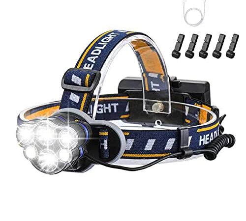 KIDECCE Headlamp,Super Bright 18000 Lumen 6 LED Work Headlight With Red Warning Light 8 Modes Rechargeable Waterproof Flashlight , HeadLights for Camping Cycling Hunting Fishing Climbing Running Outdoor