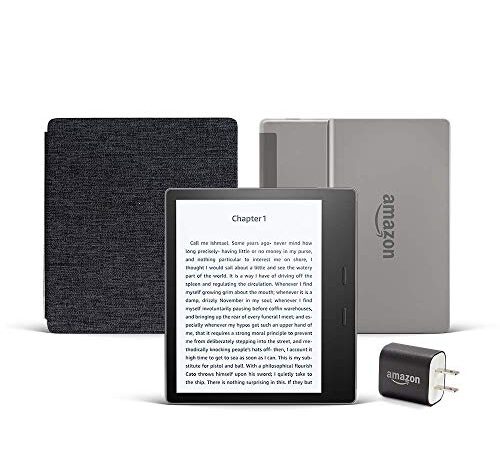 Kindle Oasis Essentials Bundle including Kindle Oasis (Graphite), Amazon Fabric Cover, and Power Adapter