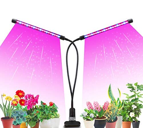 Likesuns Led Grow Light for Indoor Plants, Dual Head 40 LED 10 Dimmable Levels Timing Function 3/9/12H, Full Spectrum Plant Grow Lamp for Seedling, 3 Switch Modes 360° Adjustable Gooseneck - 20W