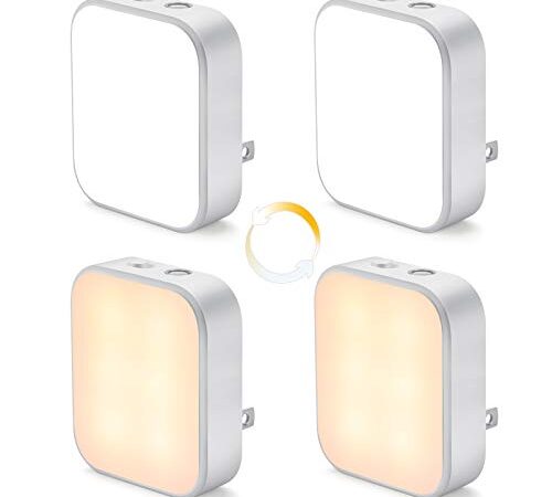 Lomotech Plug-in LED Night Lights, 4 Pack Adjustable Color Lighting Night Lights, Dusk to Dawn Sensor Nightlight, ETC Certified Night Lamp for Bedroom,Toilet,Stairway,Hallways(Warm White & Cool White)