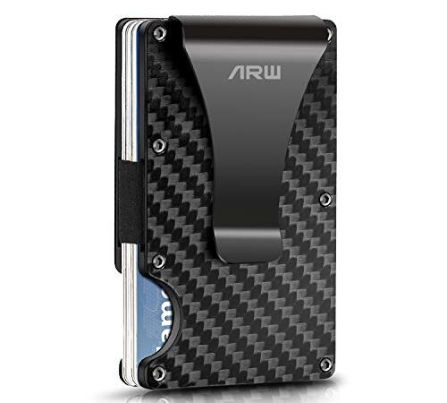 Minimalist Wallet for Men, ARW Metal Money Clip Wallet, RFID Blocking Aluminum Slim Cash Credit Card Holder (Carbon Fiber)