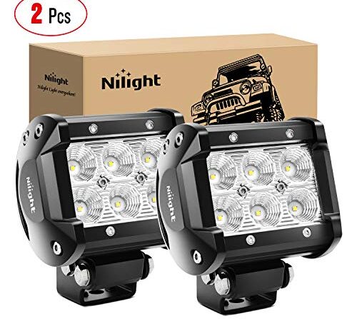 Nilight 60001F-B Led Pods 2PCS 18W 1260LM Flood Led Off Road Lights Super Bright Driving Fog Light Boat Lights Driving Lights Led Work Light for Trucks, 2 Years Warranty