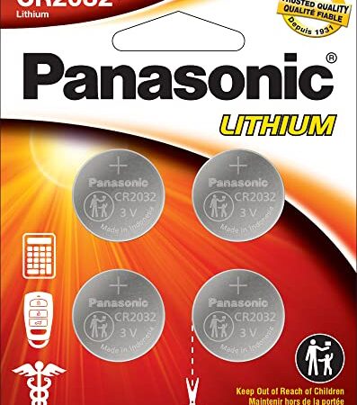 Panasonic CR2032 3.0 Volt Lithium Coin Cell Batteries – 4 Pack