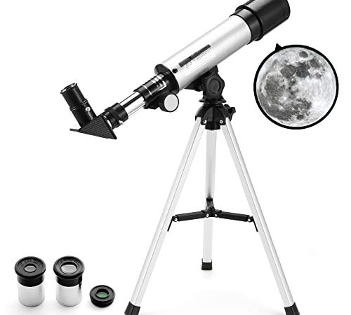 Telescope for Beginners, Merkmak Astronomy Telescope with Tripod and 3 Magnification Eyepieces 360/50mm Spotting Scope