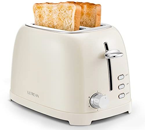 Ultrean Toaster 2 Slice with Extra-Wide Slot, Stainless Steel Toaster with Removable Crumb Tray, Small Toaster with 6 Browning Settings, Cancel, Bagel, Deforest Functions, 825 W (Cream)