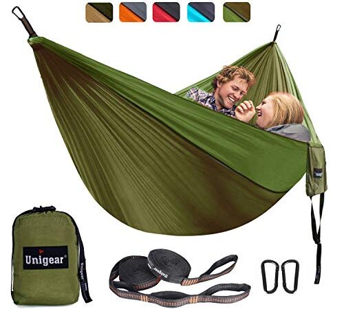 Unigear Double Camping Hammock & Single Hammock, Portable Lightweight Parachute Nylon Hammock with Tree Straps for Backpacking, Camping, Travel, Beach, Garden
