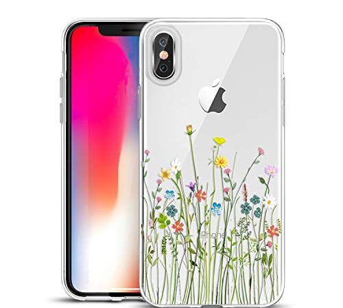 Unov Case Compatible with iPhone Xs iPhone X Case Clear with Design Floral Slim Protective Soft TPU Bumper Embossed Pattern 5.8 Inch (Flower Bouquet)