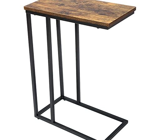 Yusong C Shaped Side Table, Narrow Skinny Sofa Couch End Table Slim Snack Table for Living Room, Industrial C Coffee Laptop Table Thin Ninght Stand Table for Small Space, Rustic Brown