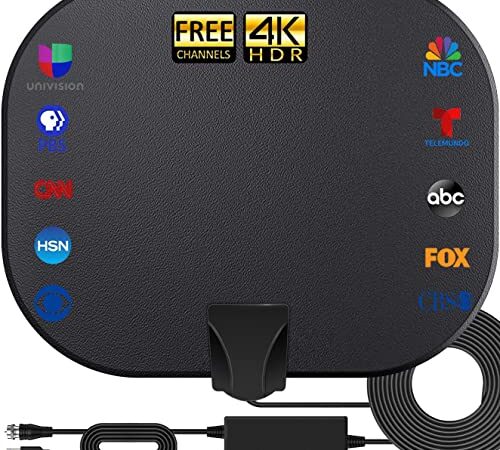 Amplified HD Indoor Digital TV Antenna Long 250 Miles Range Antenna Support 4K 1080p Fire Stick and All Television, Indoor Smart HDTV Antenna for Local Channels VHF UHF-17ft Coax Cable