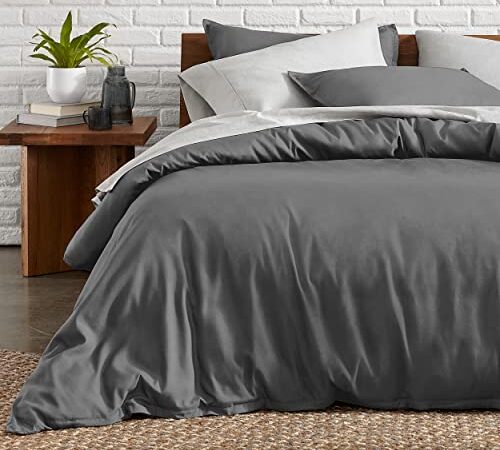 Bare Home Duvet Cover Queen Size - Premium 1800 Super Soft Duvet Covers Collection - Lightweight, Cooling Duvet Cover - Soft Textured Bedding Duvet Cover (Queen, Grey)