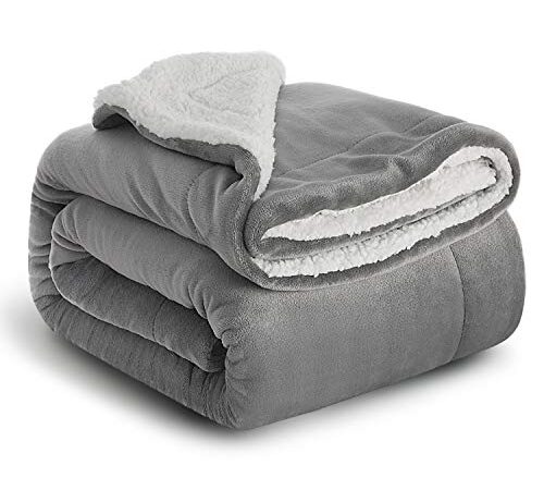 Bedsure Sherpa Twin Blanket for Couch Bed Sofa Grey - Fluffy Blanket Plush Soft Blanket Fuzzy Fleece Blanket Warm Cozy Thick Bed Blanket for Winter