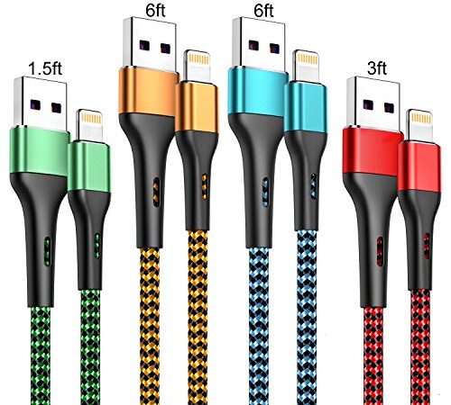 iPhone Charger Cable 4Pack-1.5/3/6/6FT,Durcord iPhone Charger Cord MFi Certified Lightning Cable,Fast iPhone Charging Cord Nylon Braided Compatible iPhone 11/ XS/Max/XR/X/8/8P/7/7P/6/SE/iPad/iPod