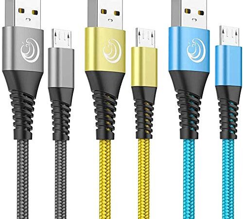 Micro USB Cable Aioneus [6ft 3Pack] Android Charger Fast Charging Cable Nylon Braided Micro B Charger Compatible with Samsung Galaxy S6 Edge S7 S5 J7 J5 J3, LG, Sony, PS4, Xbox (Blue, Grey, Gold)