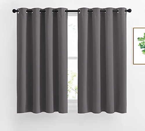 NICETOWN Grey Bedroom Blackout Curtains - Thermal Insulated Grommet Top Living Room Window Treatment Rideaux (52-inch by 45-inch, Grey, Set of 2)