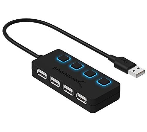 Sabrent 4-Port USB 2.0 Data Hub with Individual LED lit Power Switches [Charging NOT Supported] for Mac & PC (HB-UMLS)