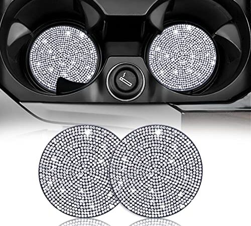SAVITA 2pcs 7cm/ 2.75Inch Bling Car Coasters, Car Cup Holder Coaster Glitter Car Coaster Cup Mats Crystal Car Accessories for Ladies and Girls
