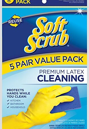 Soft Scrub 12353-24 5 Pair Premium Latex Cleaning Gloves, Large, Yellow