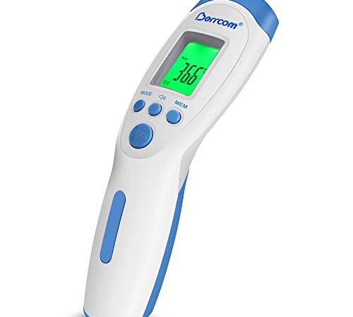 Thermometer,Non-Contact Infrared Forehead Thermometer,1 Second Reading,Fever Alarm with LCD Display 3 Colors Backlight,3 Modes,Can Store 32 Groups of Data, Record Data, Suitable for Family Adults