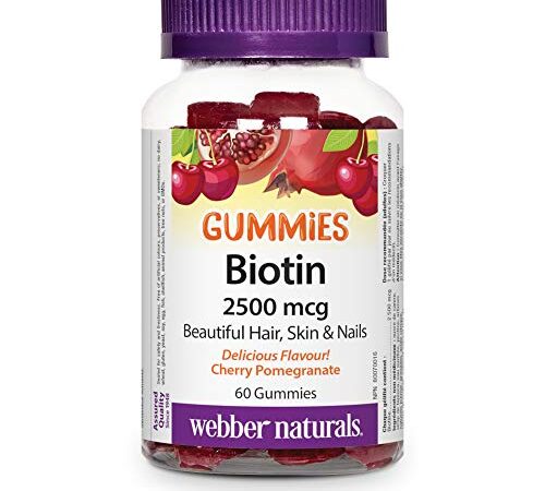 Webber Naturals Biotin 2,500 mcg, 60 Gummies, Supports Healthy Hair, Skin & Nails, Energy Metabolism, Gluten, Gelatin and Dairy Free, Non-GMO