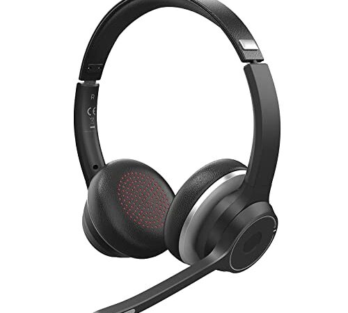 Wireless Headset, Noise Cancelling Microphone with Dual Mics & cVc8.0 Technology, 3.5mm Audio Cable/USB Adapter, 22H Playtime, Wireless Headphones for PC, Computer, Cell Phone, Gaming, Work