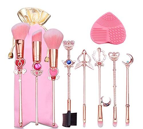 9 PCs Sailor Moon Makeup Brush Set Cute Pink Pouch,Foundation Eyebrow Eyeliner Eye-shadow Brush Cosmetic Conceler Brushes Kit Tool for Daily Use and Valentine's Day/Thanksgiving/Birthday Gift