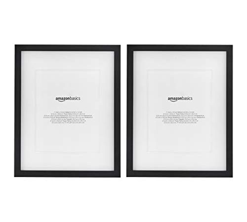 AmazonBasics 11" x 14" Photo Picture Frame with 8" x 10" Mat - Black, 2-Pack