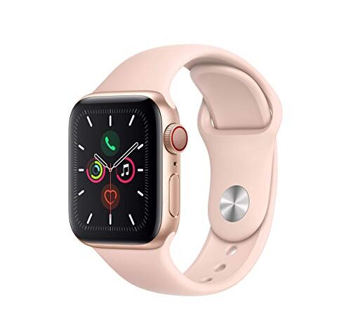 Apple Watch Series 5 (GPS + Cellular, 40MM) - Gold Aluminum Case with Pink Sand Sport Band (Renewed)