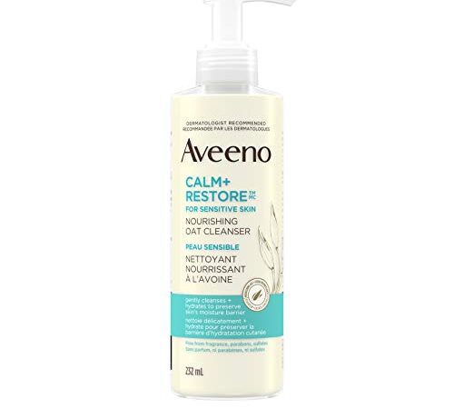 Aveeno Calm + Restore Nourishing Oat Facial Cleanser for Sensitive Skin, Gentle Gel Face Wash with Nourishing Oat & Calming Feverfew, Hypoallergenic, Fragrance- & Paraben-Free, 232mL