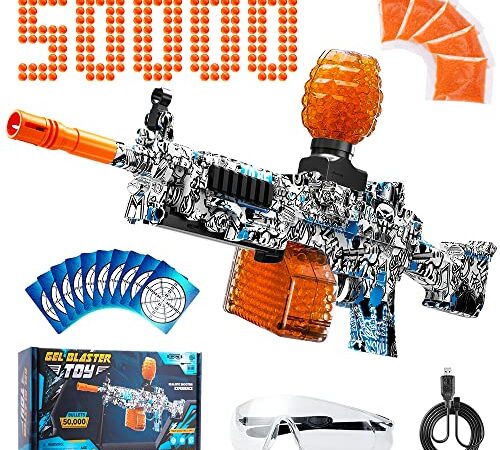 Electric Gel Ball Blaster, Splatter Ball Blaster with 50000 Water Beads, Rechargeable, Automatic Gel Ball Blaster for Kids Adults, Outdoor Games Toys for Activities Team Game, Ages 12+