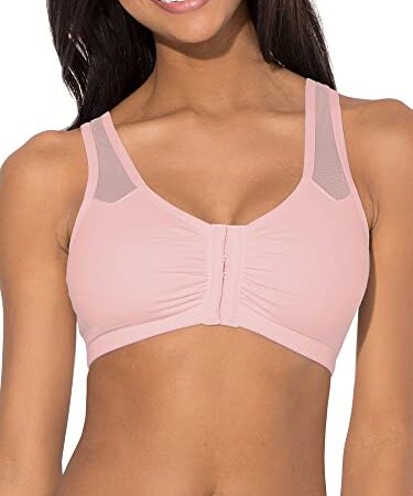 Fruit of the Loom Women's Comfort Front Close Sport Bra with Mesh Straps, Blushing Rose, 40